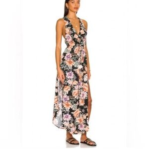 L*Space X revolve Black and Peach Floral Swim Cover up Maxi Dress